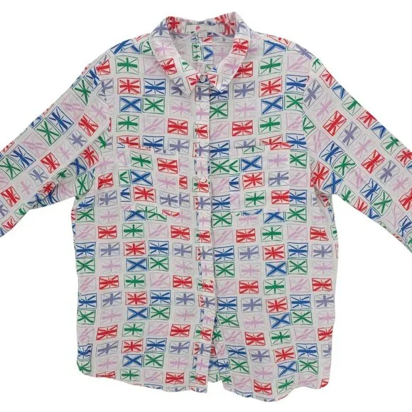 BODEN 100% Linen Button Up Shirt Long Sleeve Colorful Geometric Pattern US 8R - Picture 3 of 8
